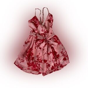 Pink Romper with Red Floral Print